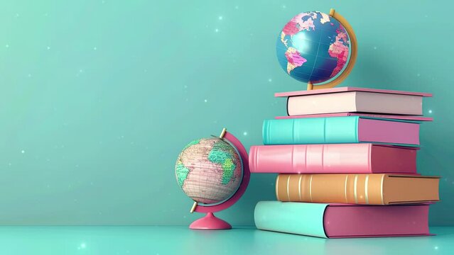World book day concept. Book stack background. Happy book day. World book day back to school concept. Colorful background. Copy space area for text. 4K Videos