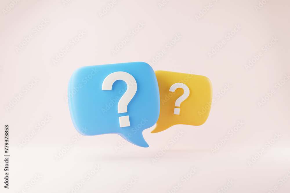 Poster 3d rendering a question mark floated in the air. question ideas that arise in various places.