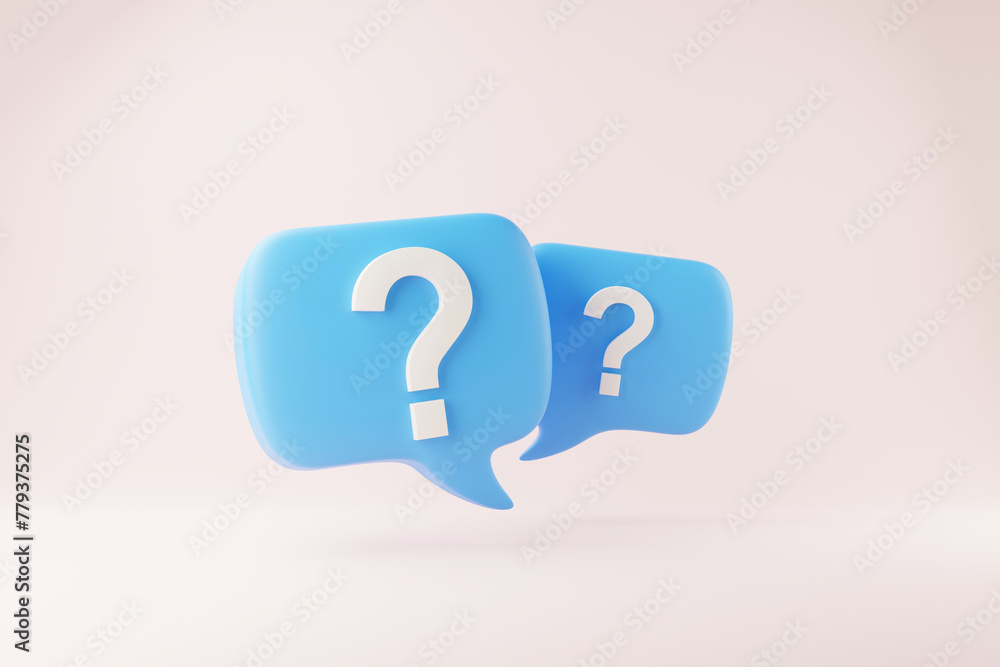 Poster 3d rendering a question mark floated in the air. question ideas that arise in various places.