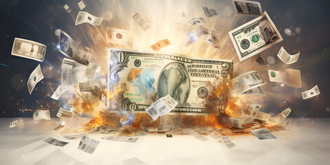 Money is burning Investment in real estate payments financial burning background
 - obrazy, fototapety, plakaty