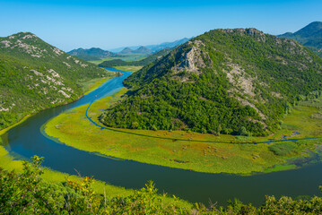 Meander of Rijeka Crnojevica river leading to Skadar lake in montenegro