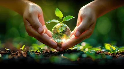 Foto op Plexiglas Woman hand holding earth, save planet, earth day, sustainable living, ecology environment, climate emergency action, world environment day concept, illustration for global warming content, 2024 © Kamran