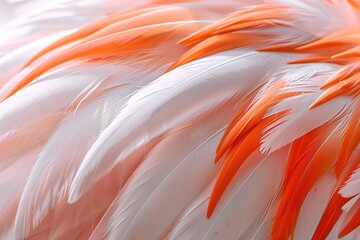 Close-up of vibrant orange and white flamingo feathers providing a textured background.