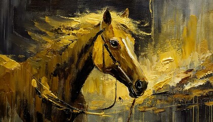 horse on the wall. Oil painting 