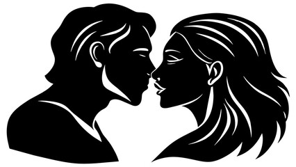 romantic kissing silhouette vector illustration