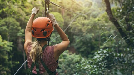 Imagine you're exploring a dense forest on a thrilling zip line adventure.   - Powered by Adobe