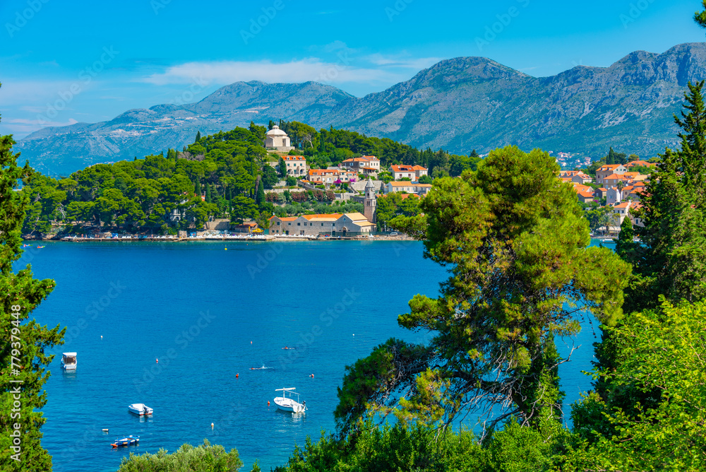 Sticker Aerial view of Croatian town Cavtat