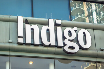 Fototapeta premium Vancouver, British Columbia, Canada. Apr 7, 2024. Close up to an Indigo store logo.