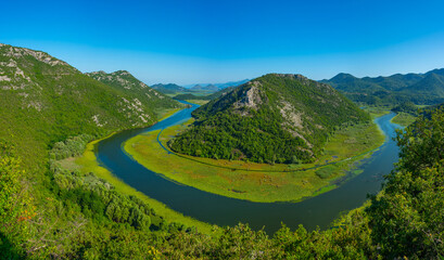 Meander of Rijeka Crnojevica river leading to Skadar lake in montenegro