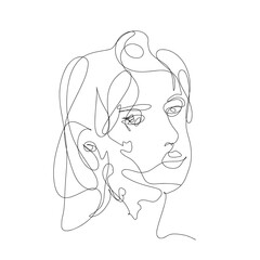 Continuous hand drawing style art. Abstract composition with people portraits. Artistic pattern. Contemporary one line art design