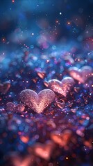Celestial hearts floating amidst stardust in a dreamy cosmic scene full of fantasy and romance.