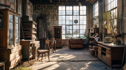 Obraz na płótnie Canvas Furniture repair workshop. Old style furniture factory and locksmith workshop. 