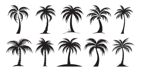 Tropical Tranquility: Abstract Palm Tree Icons Pack Design, Exotic Oasis: Vector Palm Tree Icons Design Template, Palmy Paradise: Abstract Vector Palm Tree Pack Template