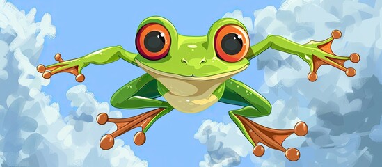 An Agalychnis, or redeyed tree frog, is soaring through the sky like a piece of liquid art. This amphibian organism defies gravity, showcasing the true beauty of terrestrial plants