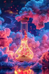 The chemical reaction that occurs in the glass emits colorful cartoon smoke