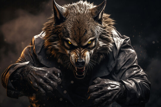 A high-definition image showcasing a fierce and formidable wolf character or sports mascot delivering a forceful punch