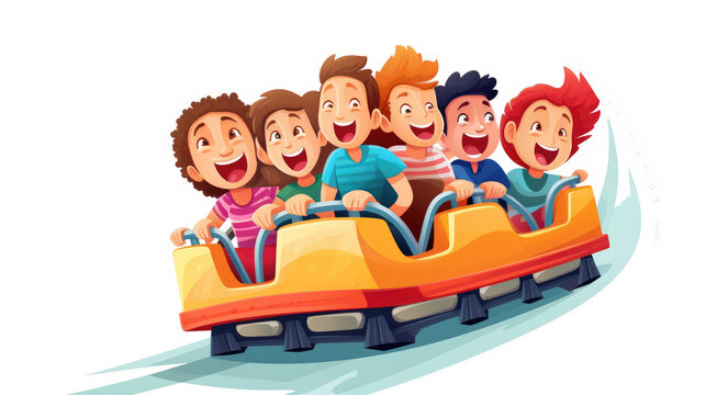 Happy childrens enjoy roller coaster