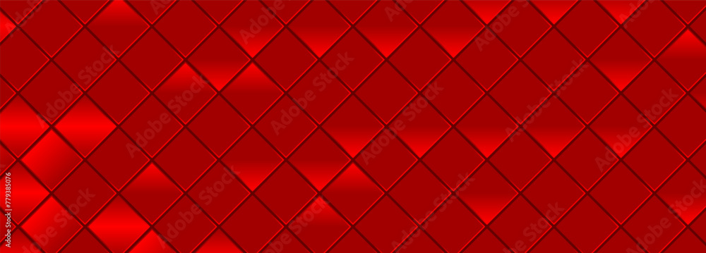 Poster abstract 3d red rhombus mosaic background. glossy square shapes. square mosaic tiles pattern backgro