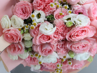 A close-up of a bunch of pink flowers