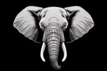 Foto op Canvas Black and white vector-style face of a elephant isolated on a solid background. © Hussain