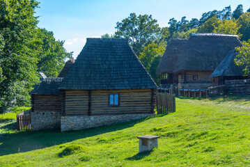 Historical houses at Astra ethnography museum in Sibiu, Romania