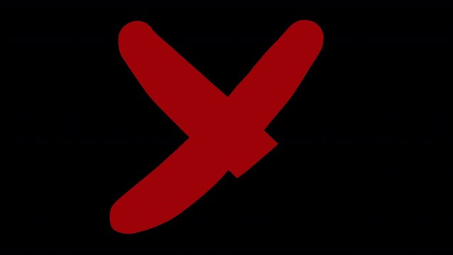 A smooth red X mark appearing on screen with three speeds and over varying backgrounds (black, white, green).