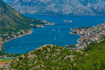 Panorama of Boka Kotorska bay in Montenegro