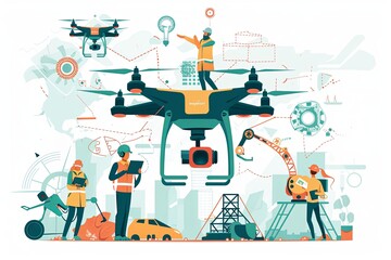 Obraz premium A group of individuals standing around a remote controlled device, observing its movements and functionality. Generative AI