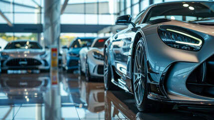 Obraz premium Luxury modern cars are showcased in the showroom
