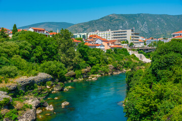 Riverside of Neretva at the old town of Mostar, Bosnia and Herzegovina
