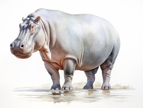 recommend clip art: A standing hippo watercolor clipart illustration on white background