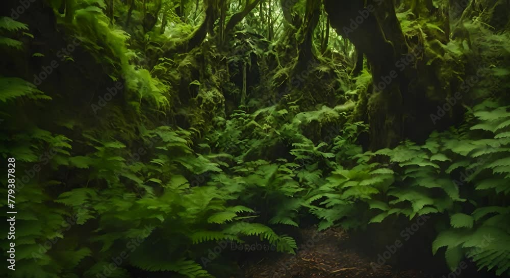Poster step into the enchanted emerald forest filled with a vast array of trees, landscape
