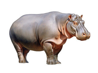 A standing hippo watercolor clipart illustration isolated on transparent background