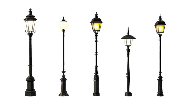 Collection set of Beautiful light park on transparent background. Lamp loft style. Lighting in design. Retro style.