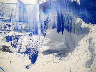 Blue and white acrylic art background. Abstract art painting on canvas texture background.