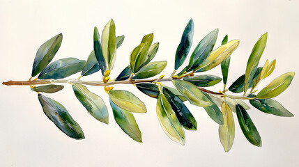 Watercolor illustration of olive branch - obrazy, fototapety, plakaty