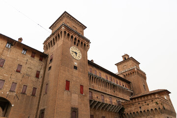 City of Ferrara, historic center, fortifications and castle surrounded by a moat. Squares and...