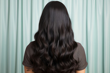 Woman Showcasing Her Healthy Long Curled Hair from Behind