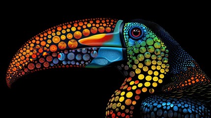 Fototapeta premium A colorful toucan its beak a rainbow of colors rendered in 3D embossed dots for a vibrant effect