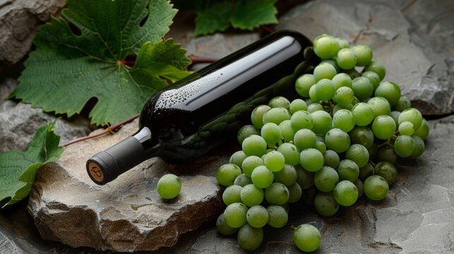 Elegant wine bottle with fresh grapes