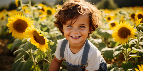 Joyful Child Amidst Sunny Sunflowers