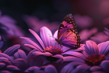 a purple flower with delicate pink petals and butterfly - Powered by Adobe