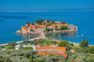 Panorama view of Sveti Stefan in Montenegro