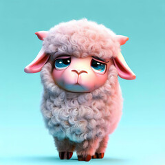 A sheep with fluffy fur is standing on a blue background..with Generative AI technology	