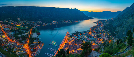 Sunset view of Kotor in Montenegro