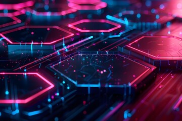 Abstract blue hexagonal geometric structure background with 3d shape, light, and molecular concept