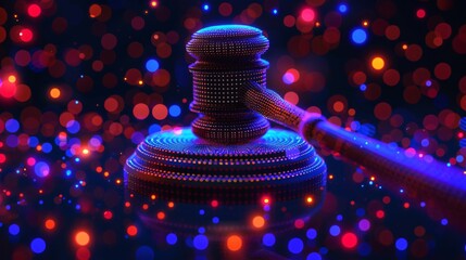 Data privacy law a gavel icon in authoritative blues with vibrant accents symbolizing legal protection in 3D embossed dots - obrazy, fototapety, plakaty