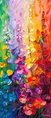 Naklejka premium bright colorful flowers and rainbow painted with oil paints. colors of rainbow