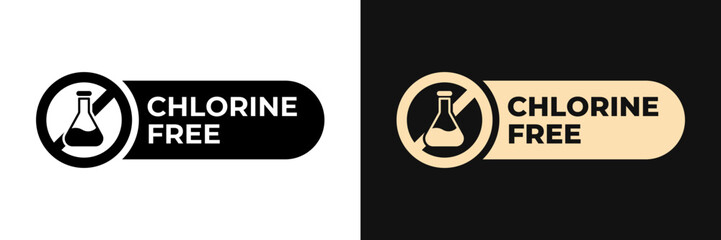 Premium Chlorine Free label vector design for packaging. No chloride icon gold illustration, logo, symbol, sign, stamp, tag, emblem, mark or seal for package. Chemical allergens free product sticker.
