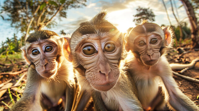 A group of monkeys are perched on top of a sandy beach, looking around and enjoying the view